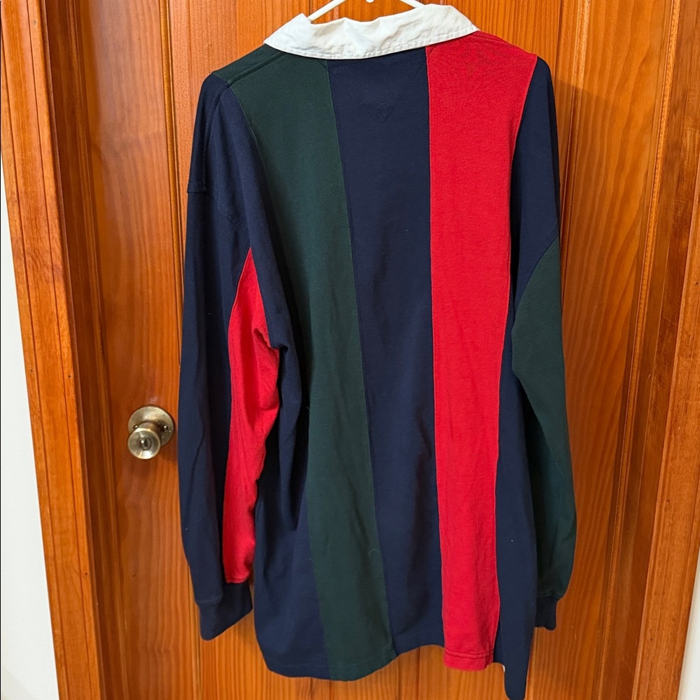 Vintage Tommy Hilfiger Navy, Red & Forest Green Colorblock Rugby Polo - Picture 4 of 4